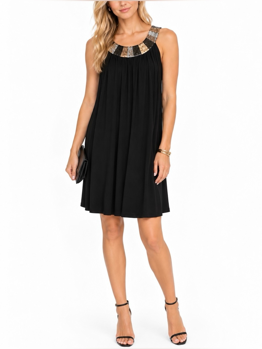 Apt 9 Black Dress with Gold & Silver Sequined Neckline Size Small